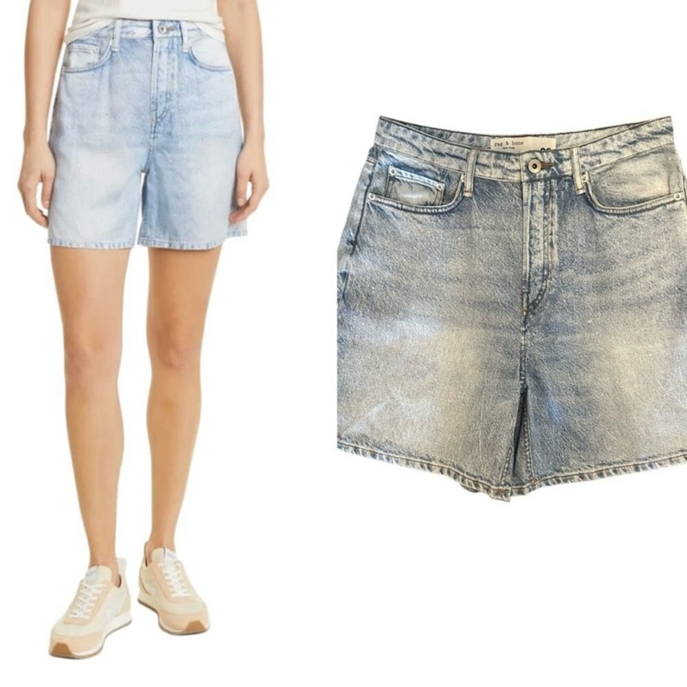 Rag & Bone Maya Liquid High Waist Printed Denim Sweatpant Walking Shorts Size 28